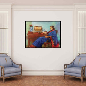 In-situ view of Aditya Phadke's 'Pensive Thoughts (Suspended Animation)' painting in a room