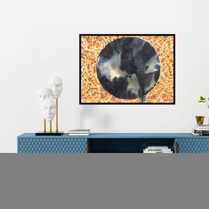 Preview of 'Perilous Home 1 (The Veiled Sun)' Painting by Sajal Sarkar shown on a wall in a furnished room.