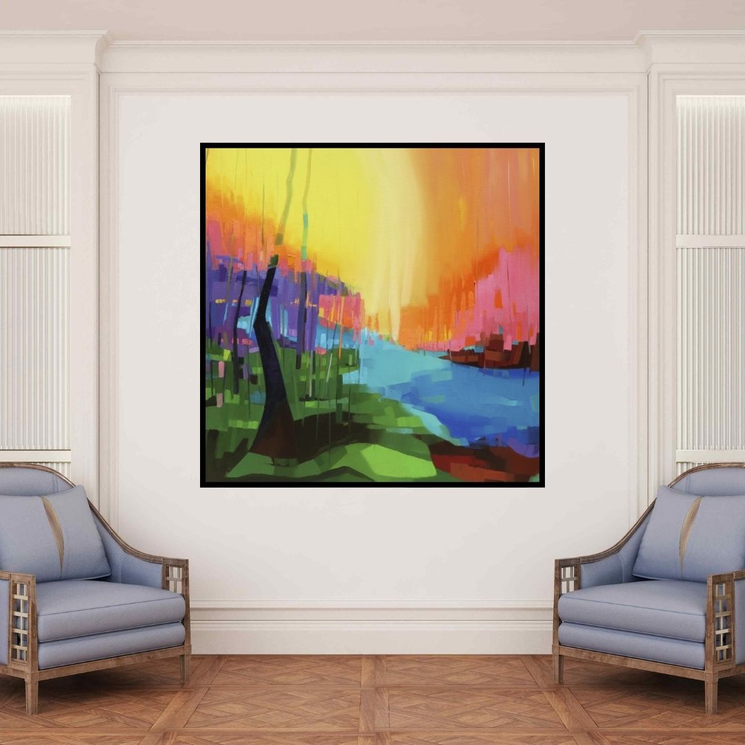 In-situ view of Ganesh Doddamani's 'Petrichor 60 (Sunlit Waters)' painting in a room