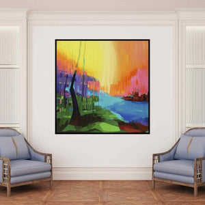 In-situ view of Ganesh Doddamani's 'Petrichor 60 (Sunlit Waters)' painting in a room