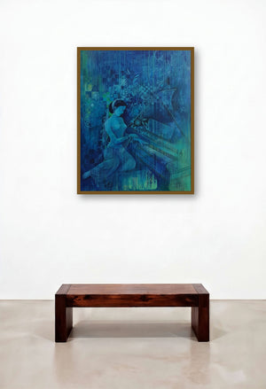 Pianist by artist Durshit Bhaskar displayed in a Traditional Reception Area