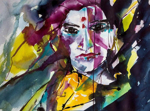 Pichaya (Echoes of Identity: A Fluid Reflection) by Veronique Piaser-Moyen, Original Watercolor Portrait Painting on Paper, Small Horizontal Wall Art