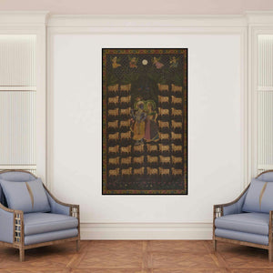 'Pichwai (Celestial Harmony)' painting by Unknown shown on a wall in a furnished room.