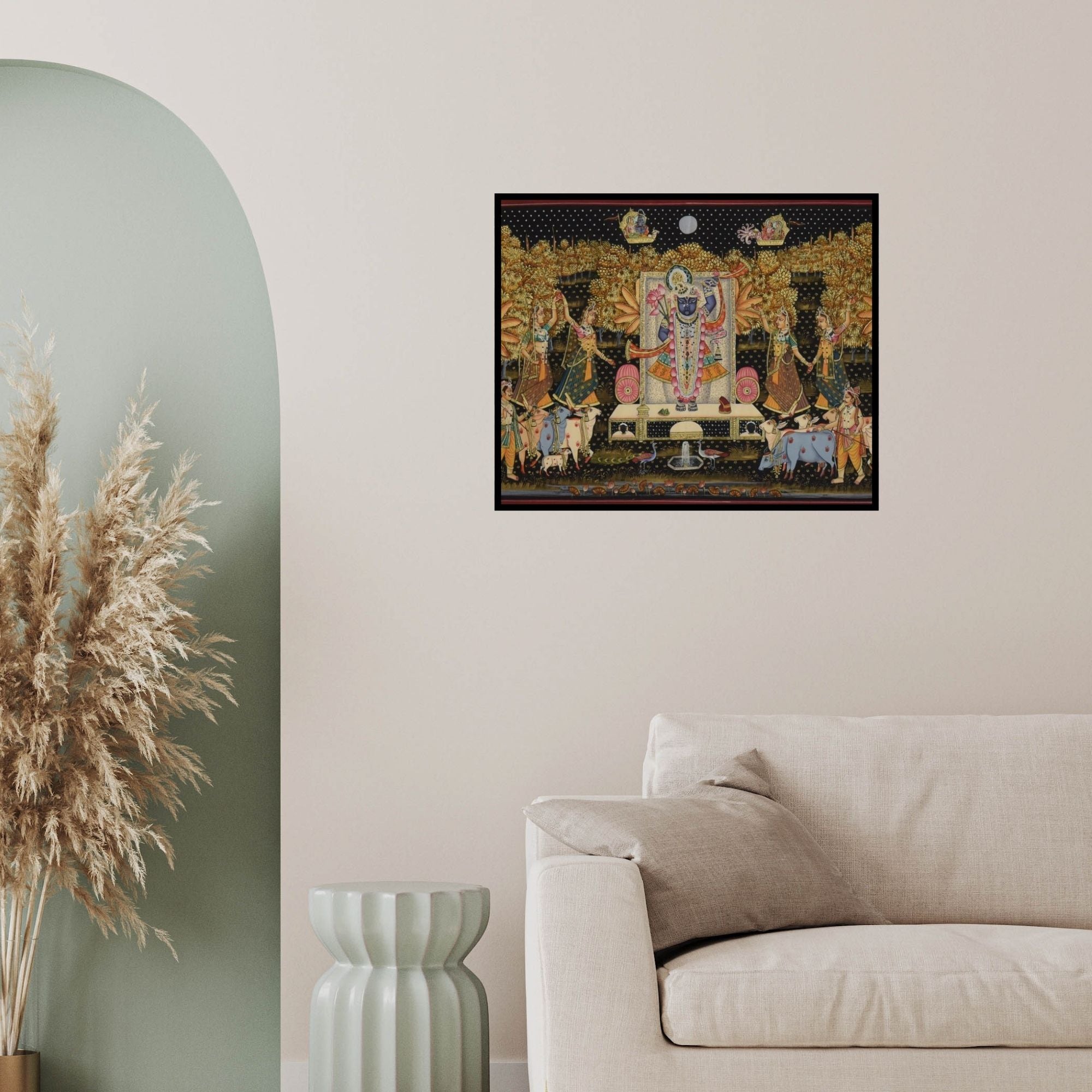 In-situ view of Unknown's 'Pichwai (Shrinathji's Moonlit Serenade)' painting in a room