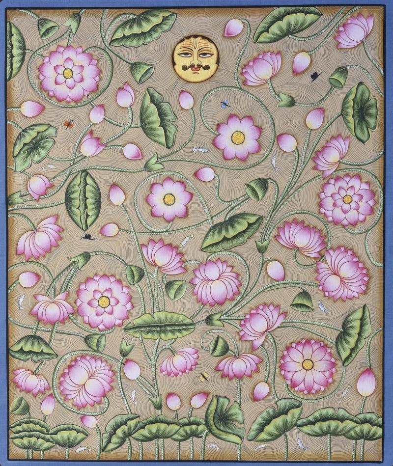 Nature pichwai traditional art titled 'Pichwai 5', 18x15 inches, by artist Pichwai Art on Cotton Cloth