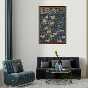 'Pichwai Art (Gokuls Guardians)' painting by Artisan shown on a wall in a furnished room.