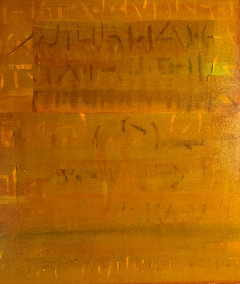 Pictograph Space Series 4' abstract oil painting by artist Prasad Mane, 42x32 inch, on canvas