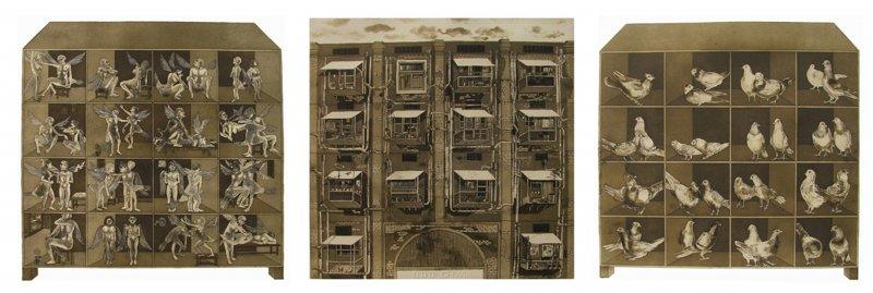 Cityscape etching drawing titled 'Pigeoned home', 30x72 inches, by artist Mangesh Kapse on Paper