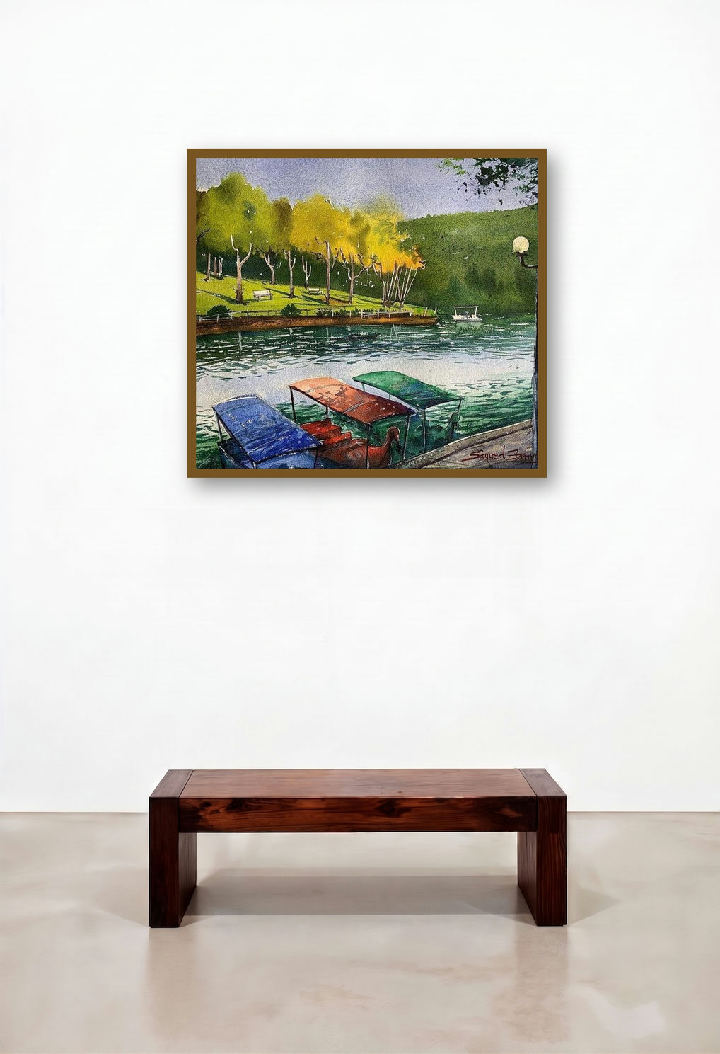 Pilikula Mangalore India (Tranquil Waters) by artist Ks Farvez displayed in a Art Deco Dining Room