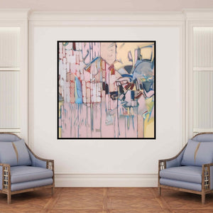 In-situ view of Sameer Dixit's 'Pink City' painting in a room