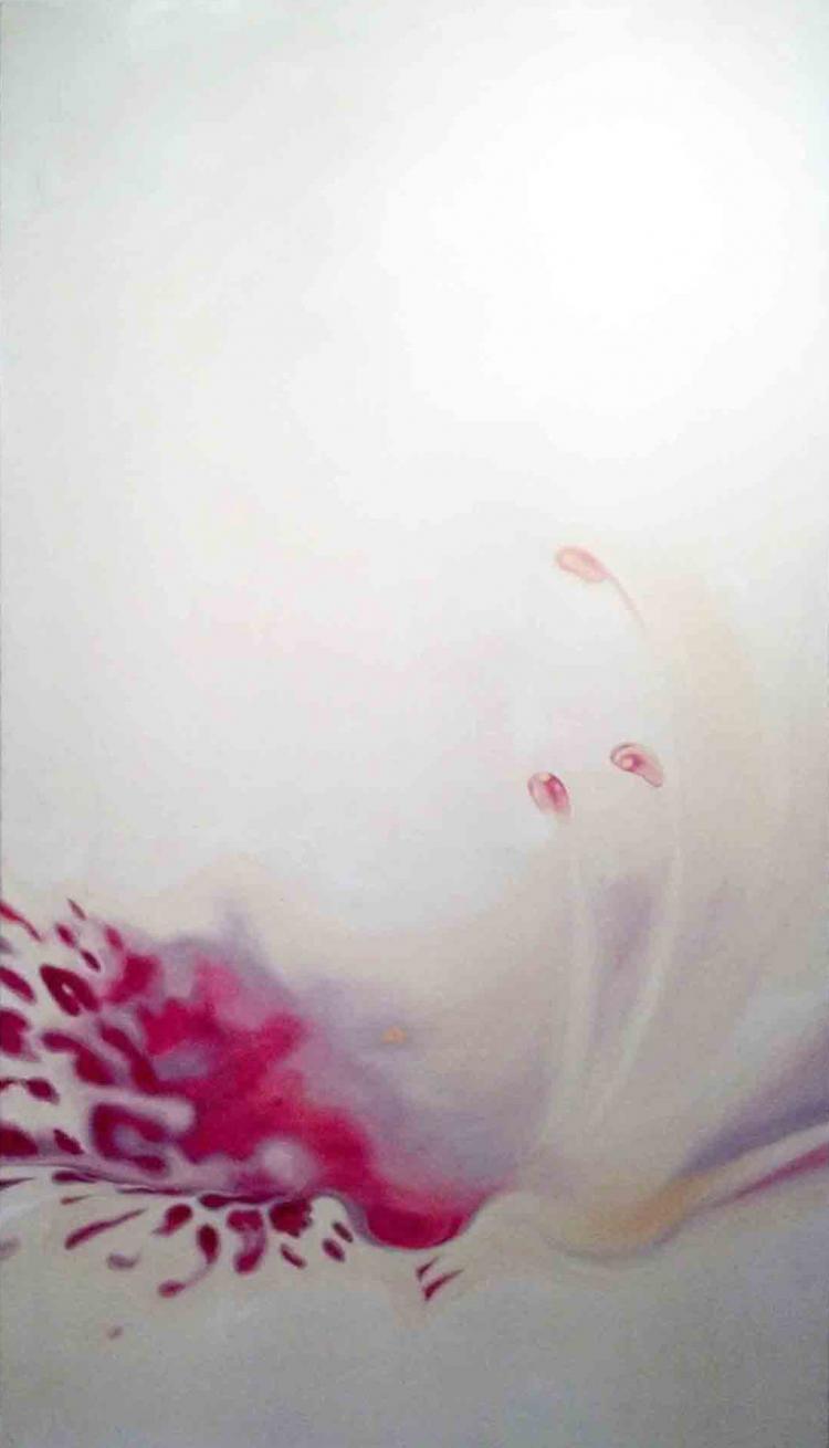 Abstract acrylic painting titled 'Pink Hibiscus', 60x36 inches, by artist Balaji G. Bhange on Canvas