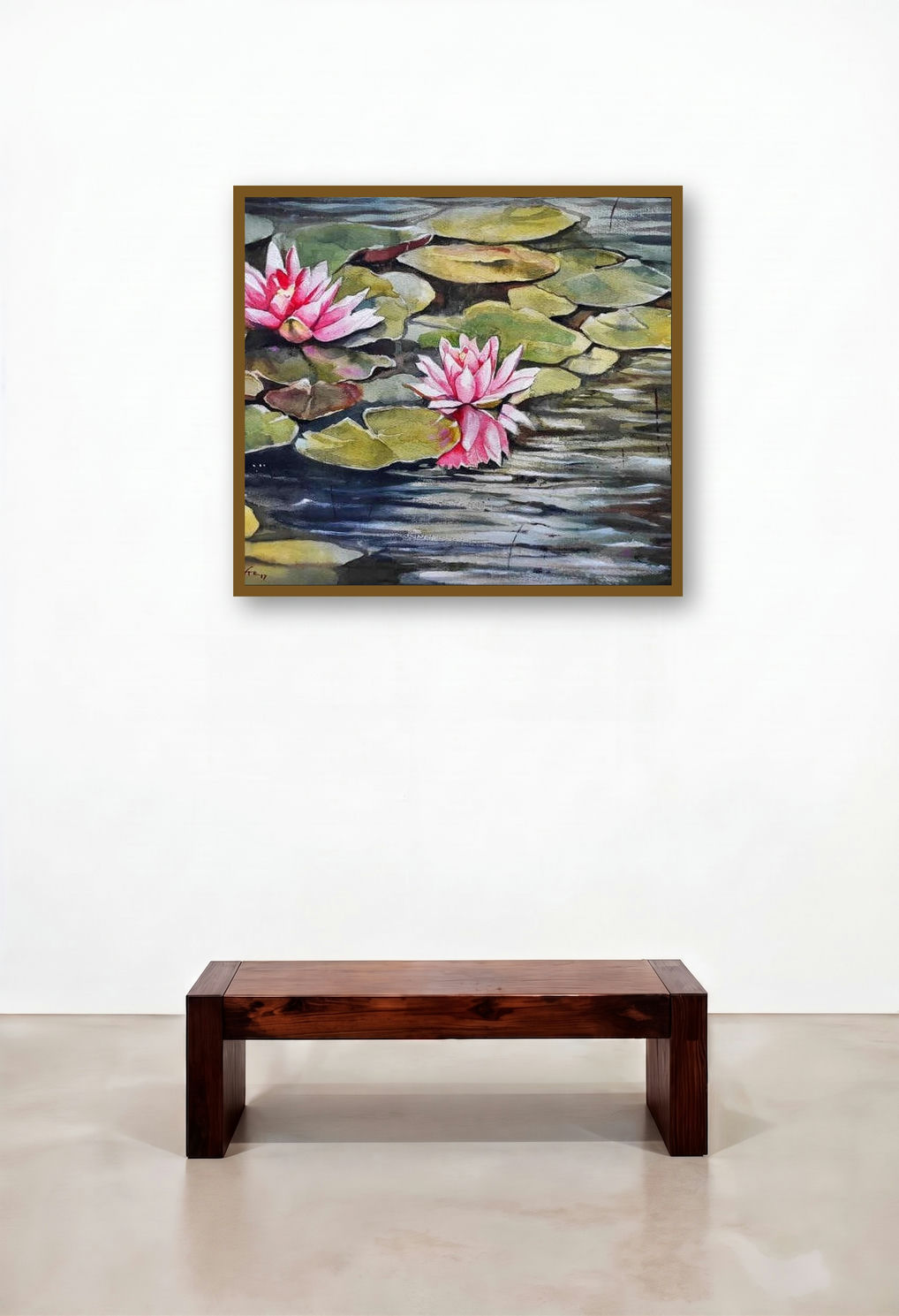 Pink Lotus (Serene Beauty) by artist Jitendra Divte displayed in a Eclectic Living Room