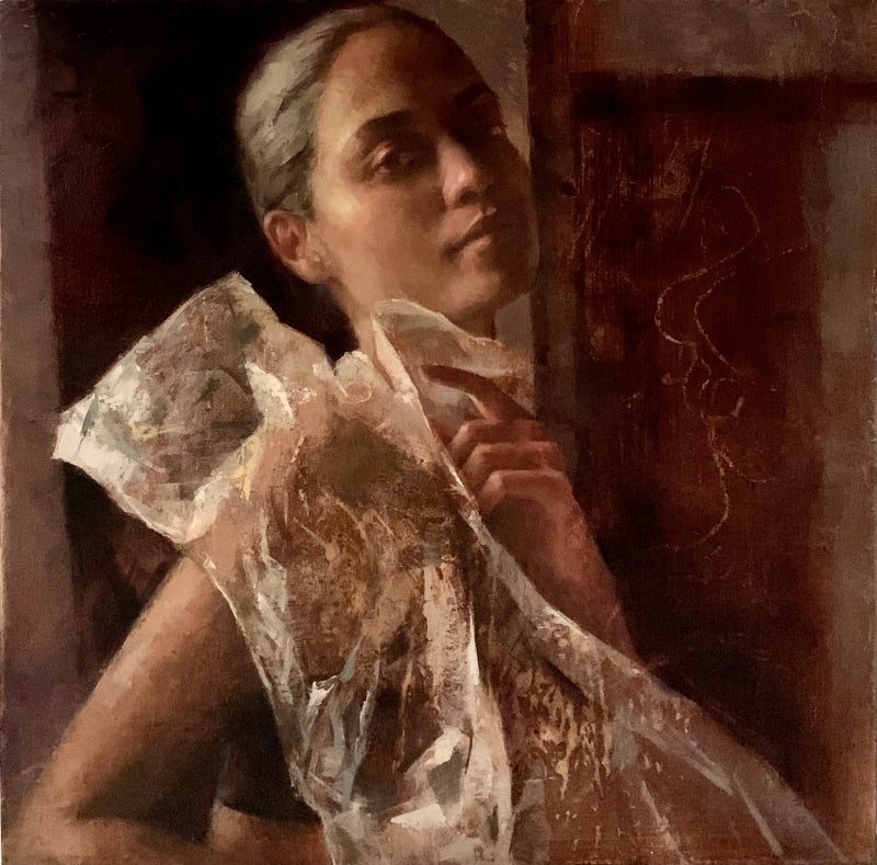 Plastic 1' portrait oil painting by artist Nilisha Phad, 19x19 inch, on canvas