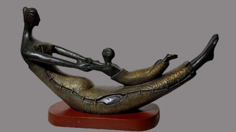 Play' figurative Bronze sculpture by artist Subrata Paul, 14x27 inch, on bronze