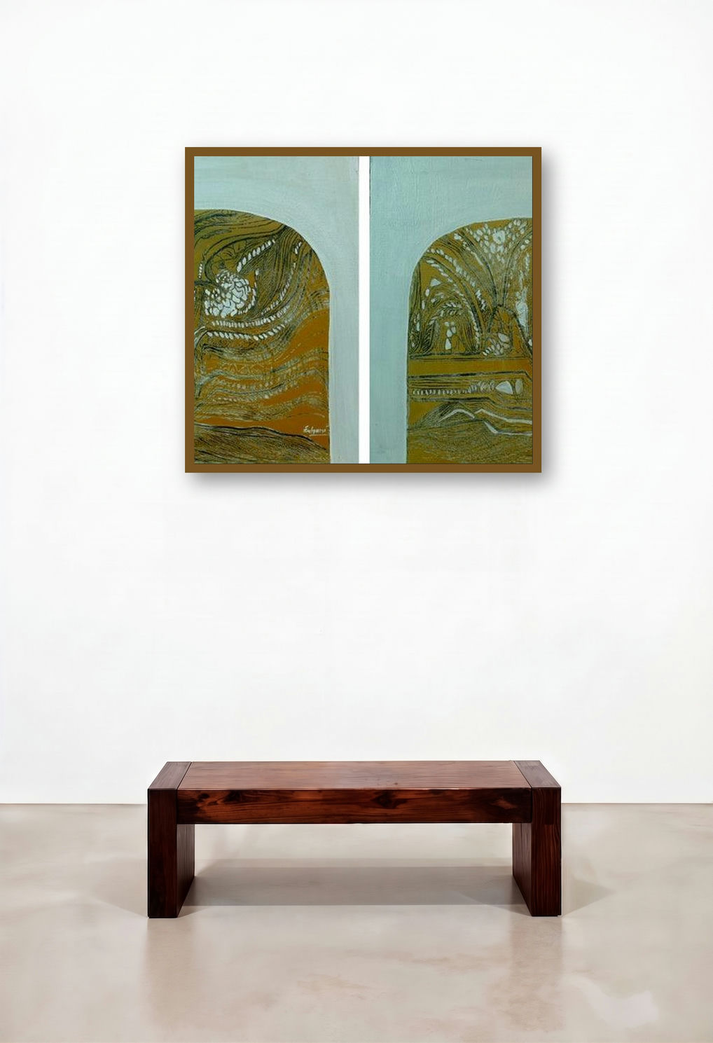 Play Lines 3 (Serene Landscapes) by artist Suhani Jain displayed in a Mid-Century Modern Dining Room