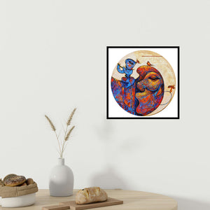 In-situ view of Ramesh Gujar's 'Playing Flute 2 (Divine Melody)' painting in a room