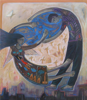 Playing Kids by Arpita Chandra, Original Canvas Figurative Painting on Canvas, Large Vertical Wall Art