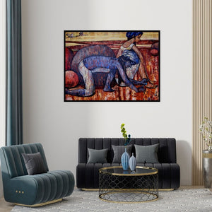 Preview of 'Playing Marbles Into The Evening' Painting by Suruchi Jamkar shown on a wall in a furnished room.