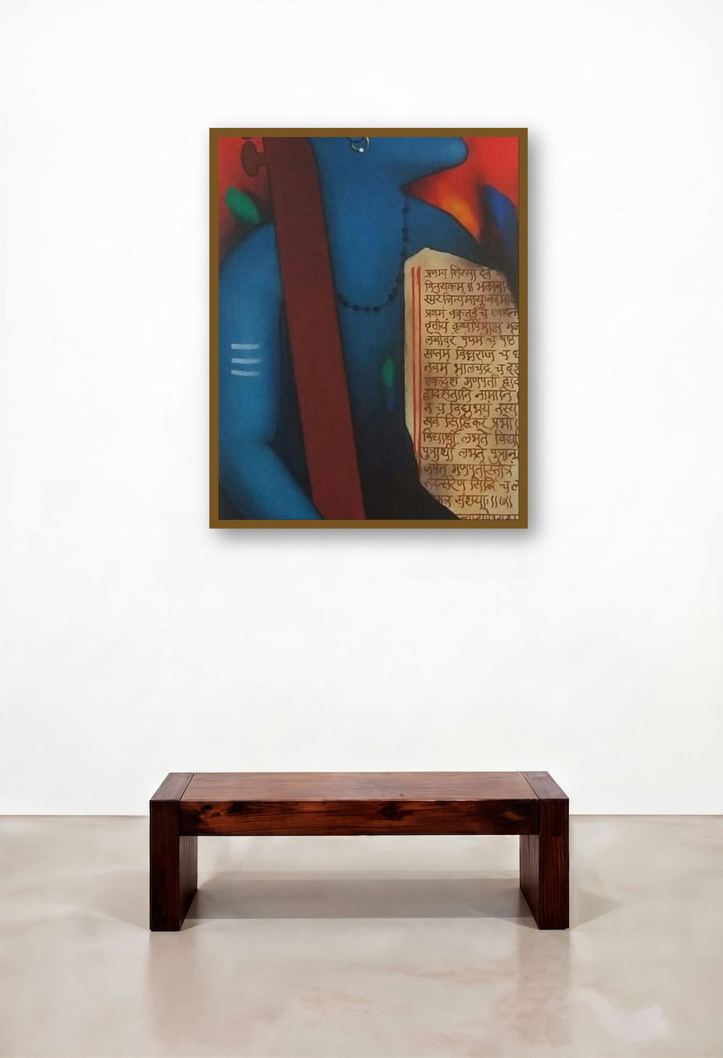 Playing Tambora (The Bard) by artist Nitin Ghangrekar displayed in a Contemporary Foyer