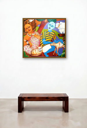 Pleasant Mood (Village Harmony) by artist V V Swamy displayed in a Boutique Hotel Style Bedroom
