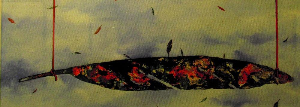 Nature acrylic painting titled 'Plumage Evolution 6', 12x22 inches, by artist Raosaheb Gagre on Canvas