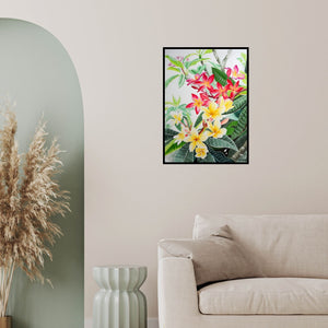 In-situ view of Vishwajyoti Mohrhoff's 'Plumerias (Tropical Delight: Plumeria in Bloom)' painting in a room