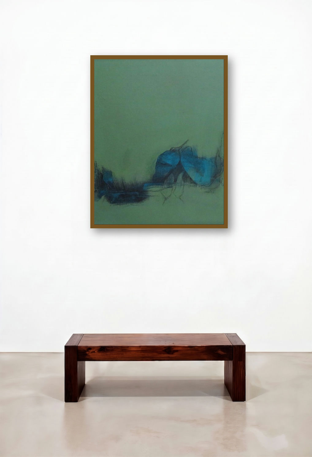 Poetry Of Chilli 7 (Blue and Green Abstraction 1) by artist Mahendra Parmar displayed in a Eclectic Penthouse