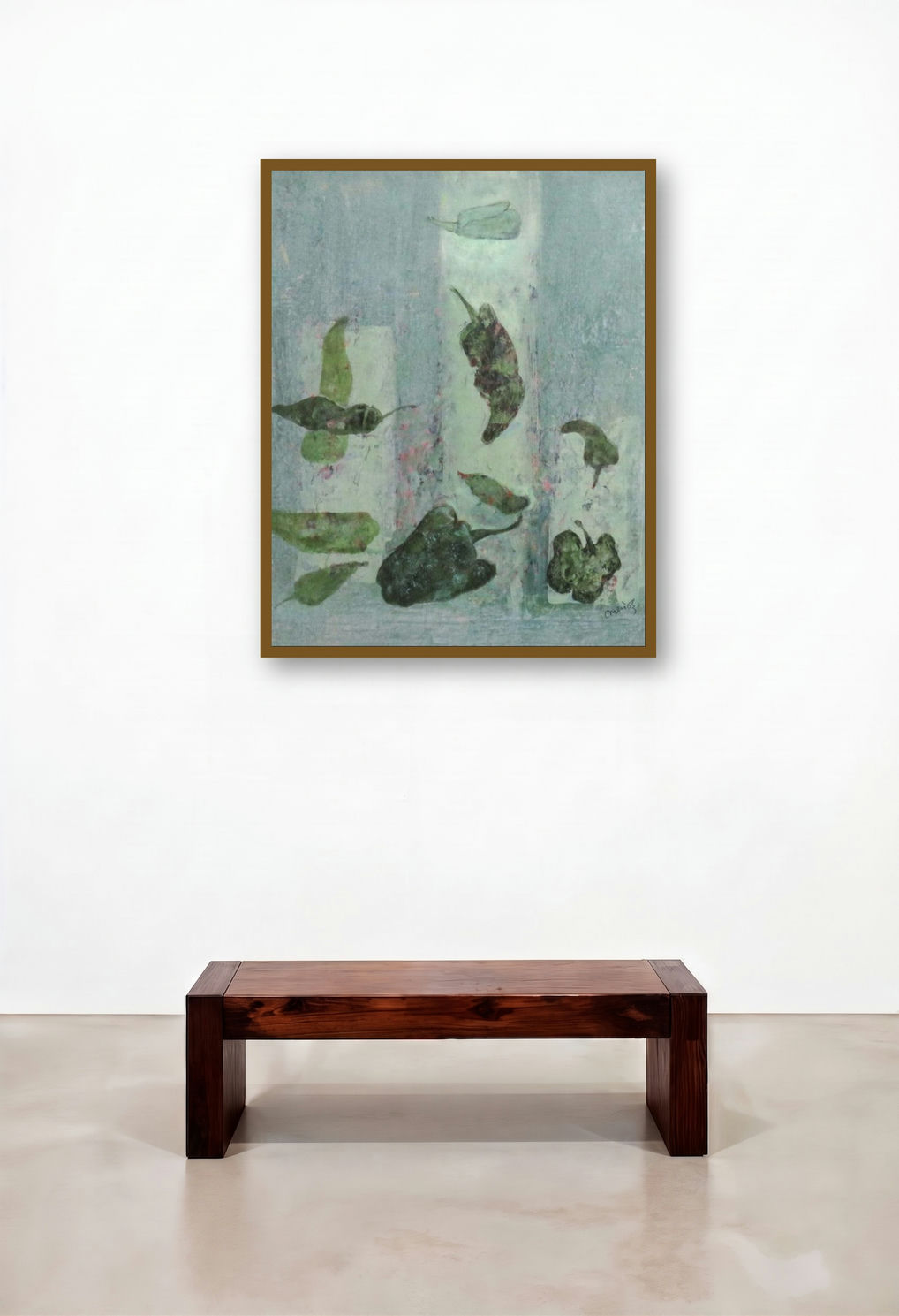 Poetry Of Chilli 8 (Floating Leaves 1) by artist Mahendra Parmar displayed in a Traditional Library