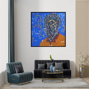 Preview of 'Polymorphic (Inner World)' Painting by Devidas Agase shown on a wall in a furnished room.