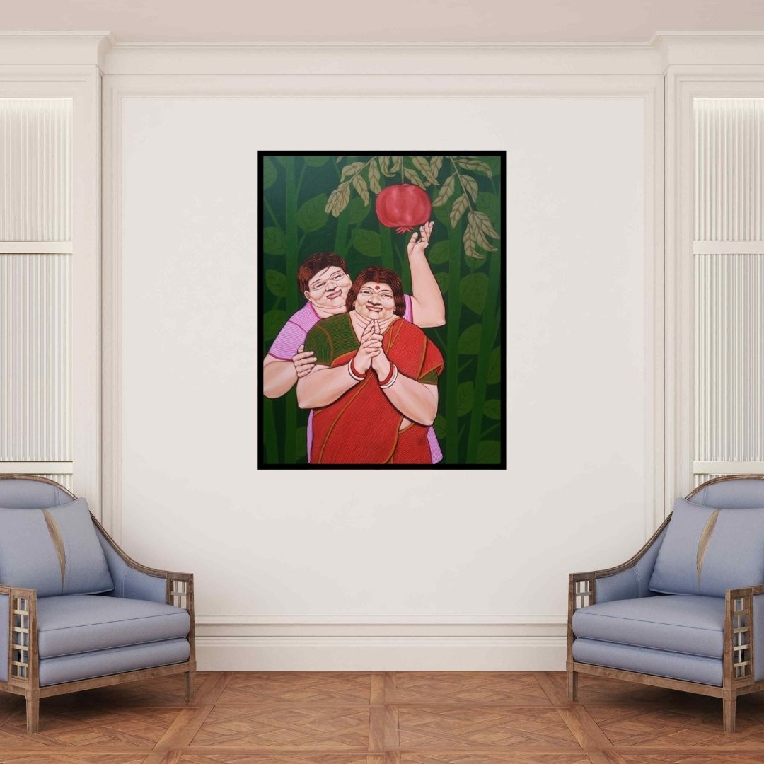 In-situ view of Apurba Karati's 'The Pomegranate (Harmony in Nature)' painting in a room