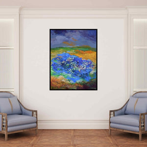 In-situ view of Surya Prakash's 'The Pond 2 (Nature's Mood Swings)' painting in a room