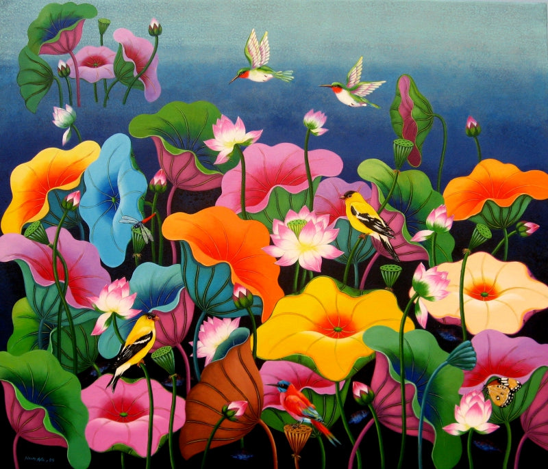 Pond 5' nature acrylic painting by artist Nur Ali, 36x42 inch, on canvas