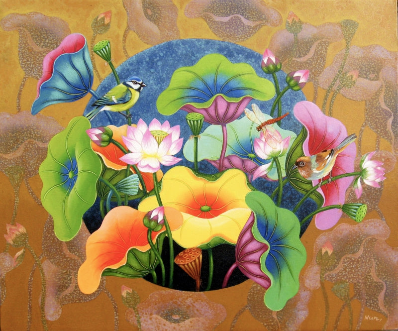 Pond 7' nature acrylic painting by artist Nur Ali, 20x24 inch, on canvas