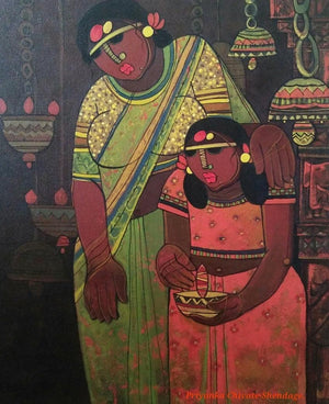 Figurative acrylic painting titled 'Pooja 2', 24x18 inches, by artist Priyanka Chivte on Canvas