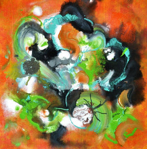 Pop Fluid No 1 (Embers Embrace: An Abstract Expression) by Sumit Mehndiratta, Original Acrylic Abstract Painting on Canvas, X-Small Square Wall Art