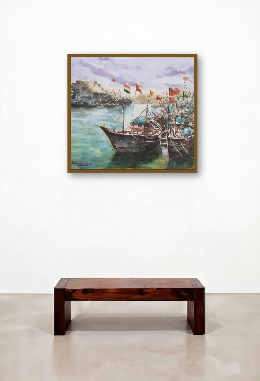 Porbander Harbor (Awaiting the Tide) by artist Mrutyunjaya Dash displayed in a Industrial Penthouse