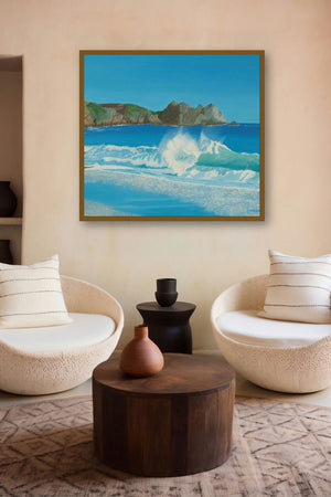 Porthcurno Wave (Porthcurnos Breaker) by artist SIMON MASON displayed in a Museum Style gallery