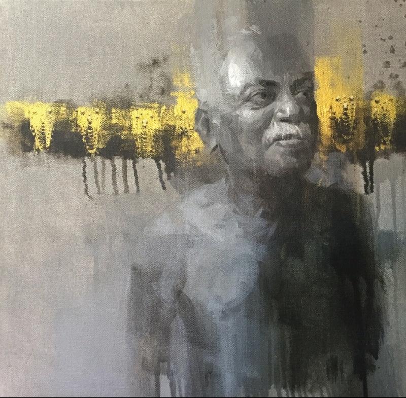 Figurative acrylic painting titled 'Portrait 1', 24x24 inches, by artist Pankaj Bawdekar on Canvas