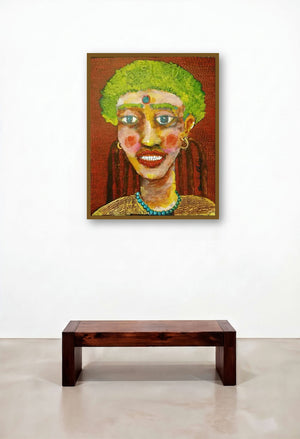 Portrait Of A Lady Iii by artist Sambuddha Gupta displayed in a Mid-Century Modern Hotel Lobby