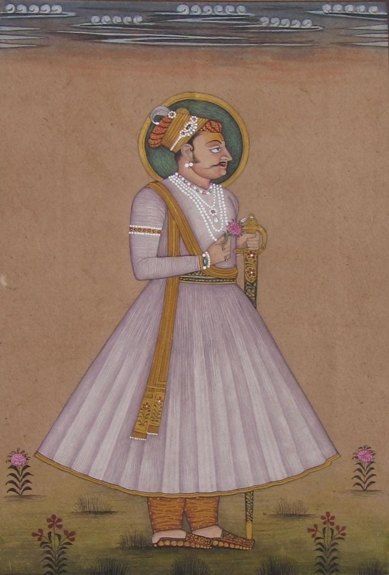 Figurative mughal traditional art titled 'Portrait Of Mughal Prince', 9x6 inches, by artist Unknown on Paper