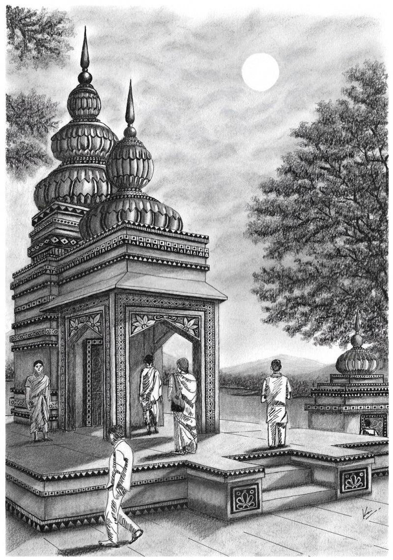 Religious mixed-media drawing titled 'Positive Vibes 2', 17x12 inch, by artist Kunal Girme on Acid Free Paper