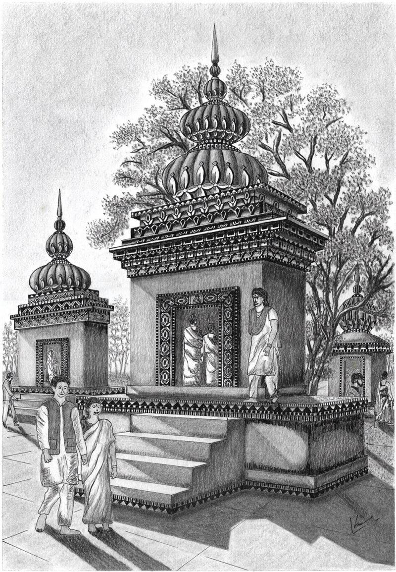 Religious mixed-media drawing titled 'Positive Vibes 3', 17x12 inch, by artist Kunal Girme on Acid Free Paper