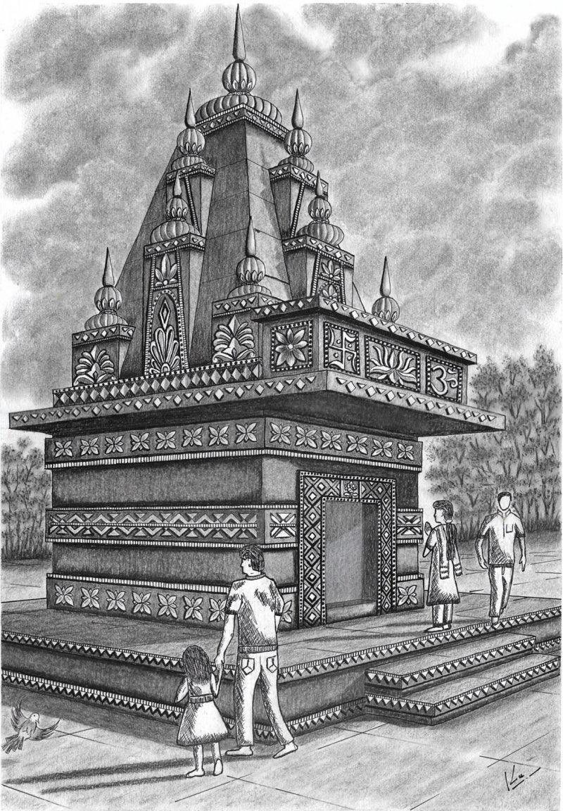 Religious mixed-media drawing titled 'Positive Vibes 4', 17x12 inch, by artist Kunal Girme on Acid Free Paper