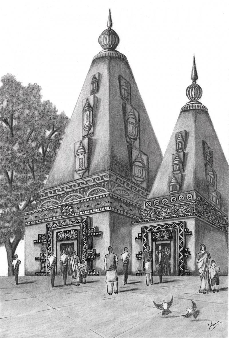 Religious mixed-media drawing titled 'Positive Vibes 5', 17x12 inch, by artist Kunal Girme on Acid Free Paper