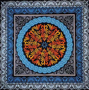 Poster Color Design (Radiant Symmetry) by V Pugalenthi, Original Postercolor Pattern Painting on Paper, Small Square Wall Art