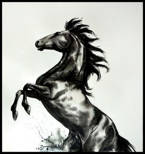 Power 01 (Leaping Majesty) by Deven Ramesh Bhosale, Original Ink Watercolor Animal Painting on Paper, X-Small Square Wall Art