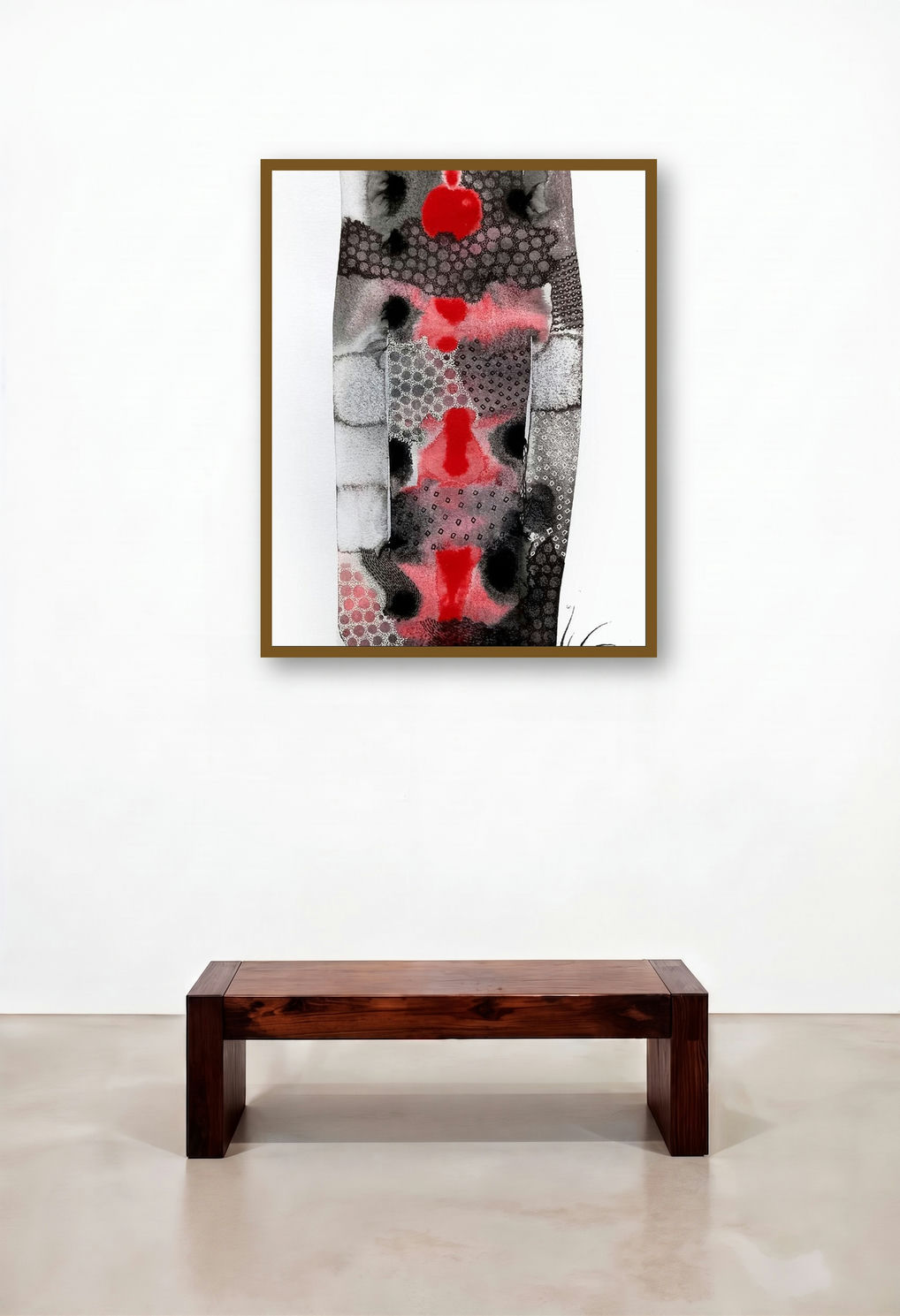 Power Of Control (Crimson Flow) by artist Huma Khan displayed in a Designer Living Room