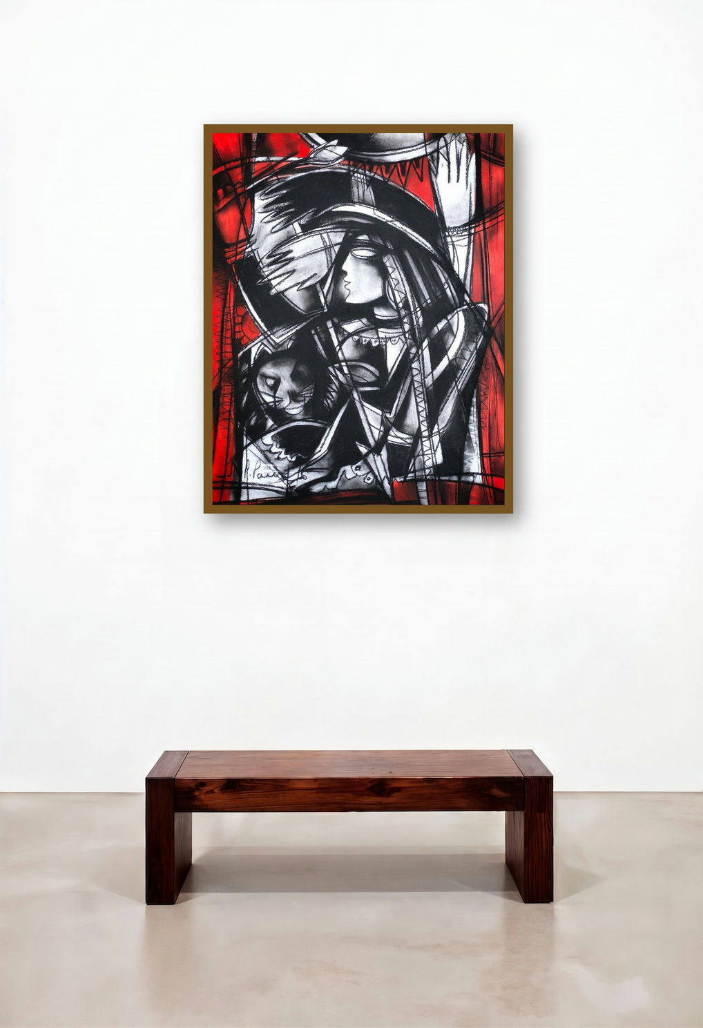 Power Of Women 3 (Woman with Lion) by artist N P Pandey displayed in a Art Deco Study