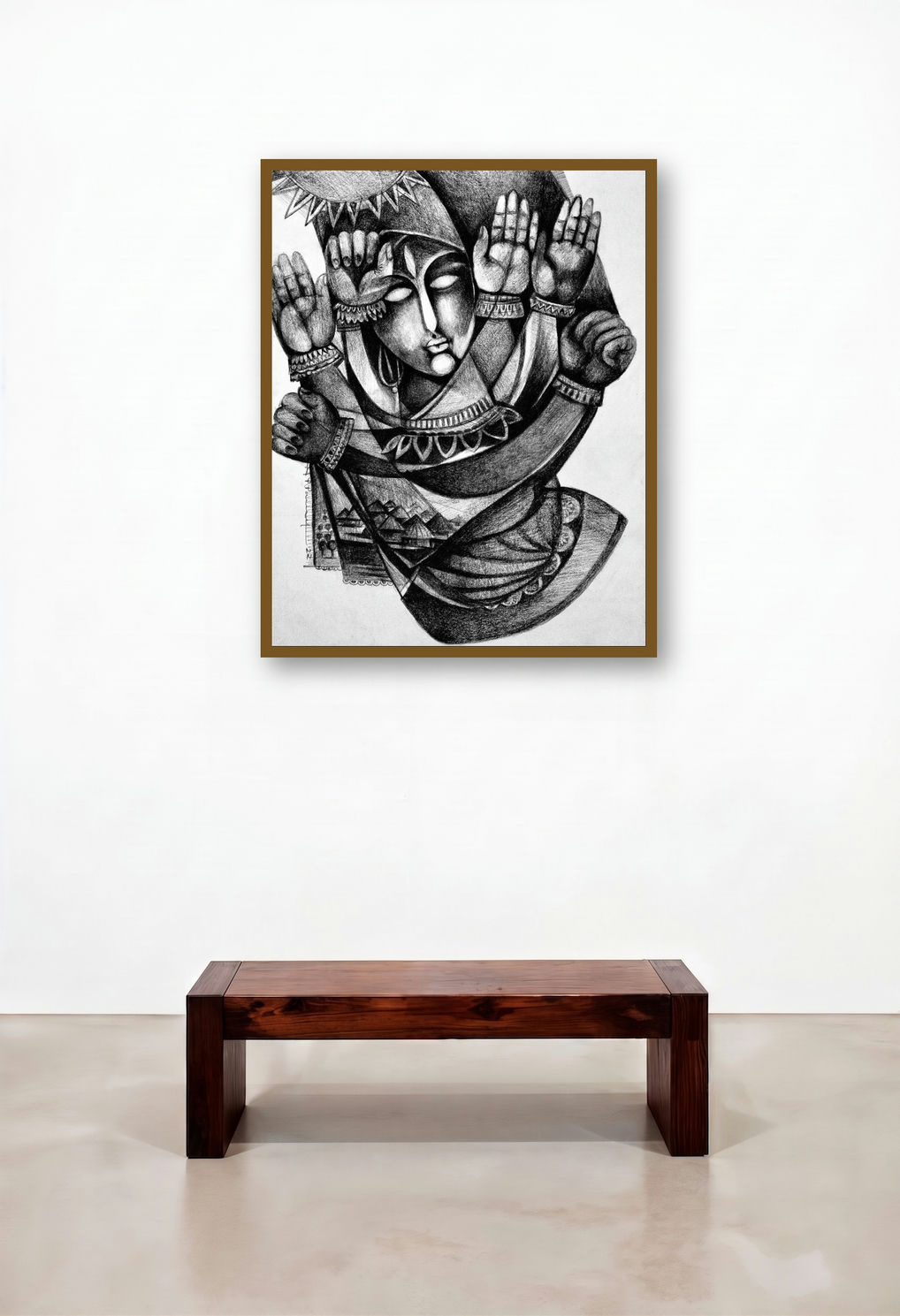 Power Of Women D (Cosmic Dancer) by artist N P Pandey displayed in a Rustic Living Room