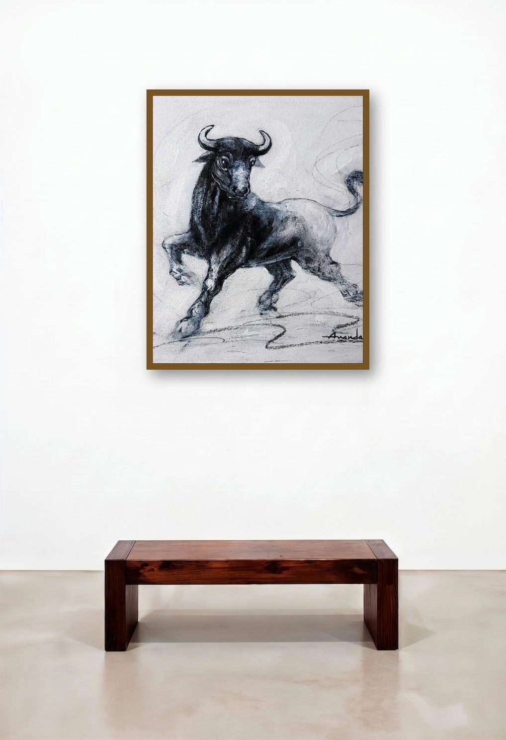Powerful Bull Series 2 (Power Unleashed**) by artist Ananda Das displayed in a Classic Executive Office